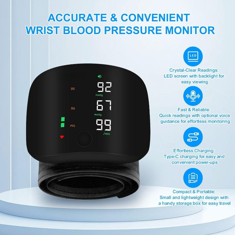 USB-C rechargeable wrist blood pressure monitor