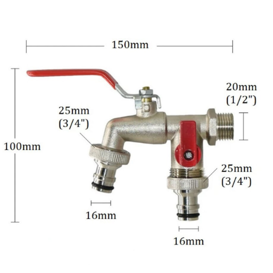 Universal garden tap with double outlet